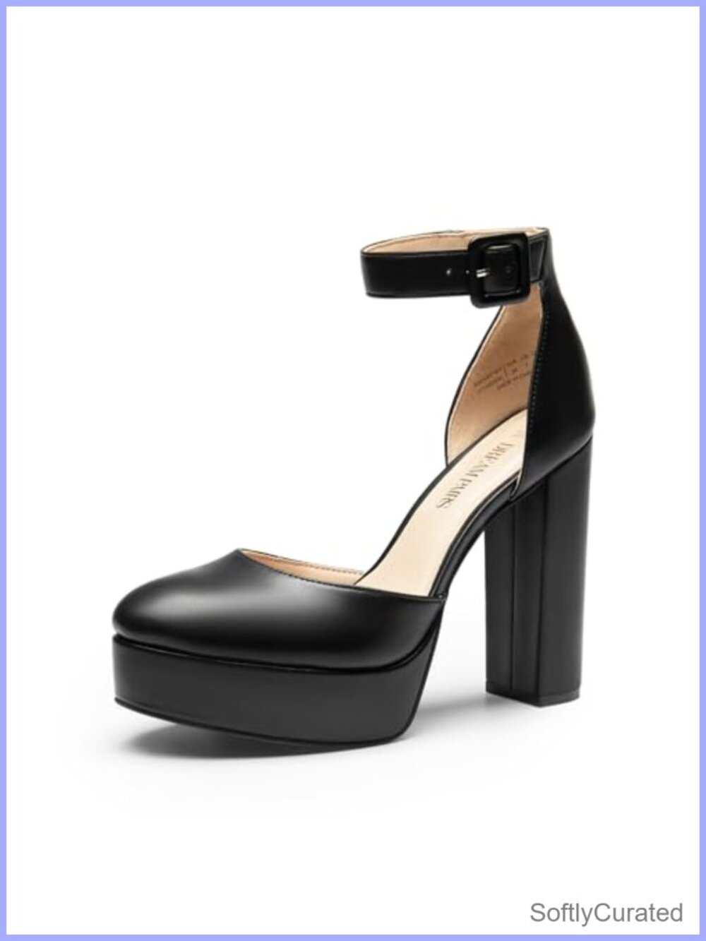 Women's Platform Chunky Block Heel Closed Toe Buckle Ankle Strap Pumps